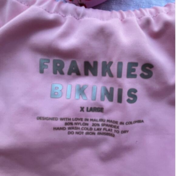 Frankies Bikinis Pink Red Strawberries Ruched Bathing Suit X Large $195 NWT - Picture 4 of 16